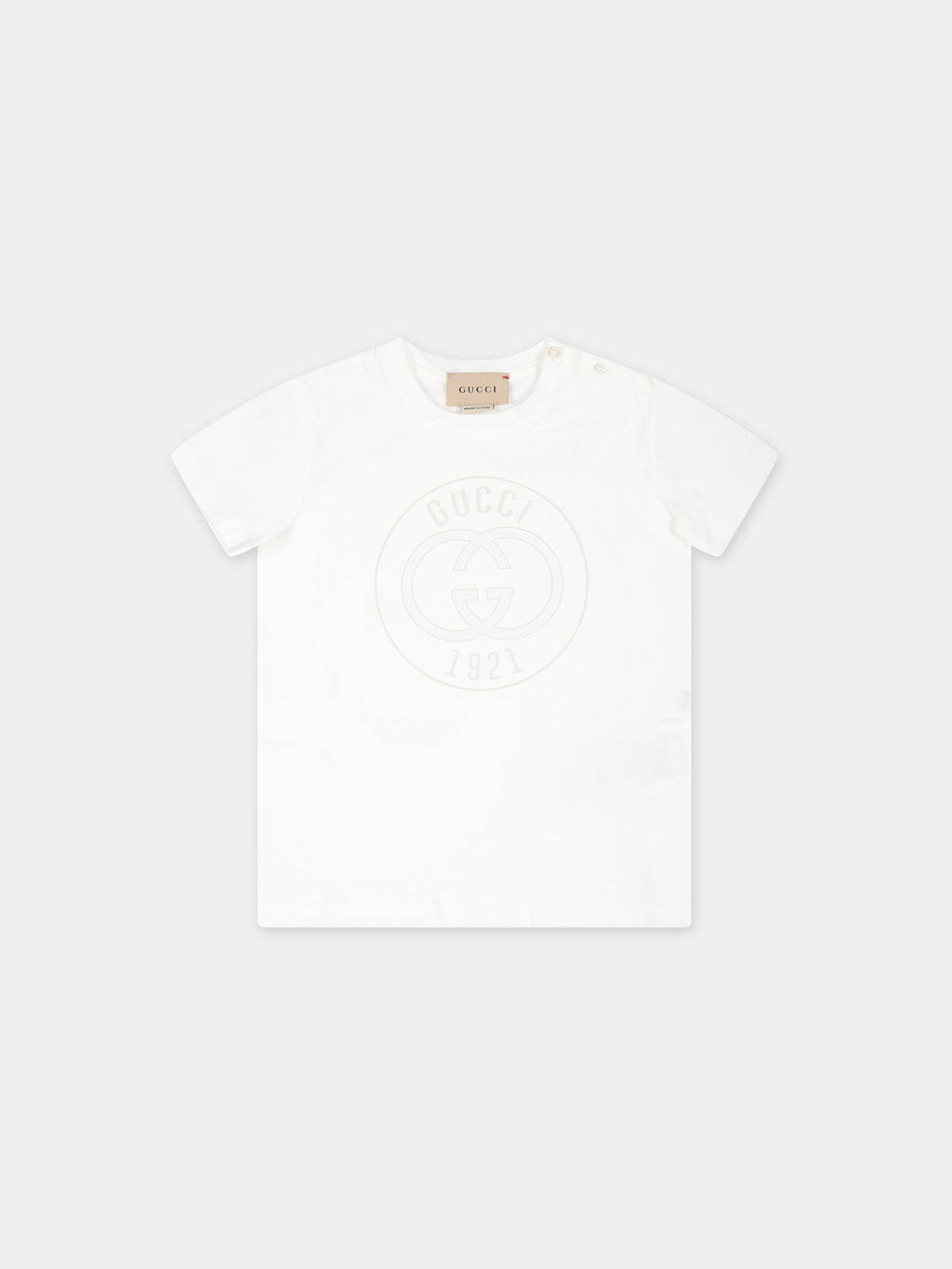 White t-shirt for babykids with logo Gucci 1921